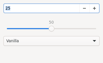 A spin button, a scale and a drop down